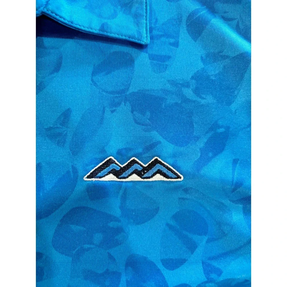 Adidas Mens Blue Tonal Leaf Print Golf Polo Shirt Large Mountain Logo Short Slv‎